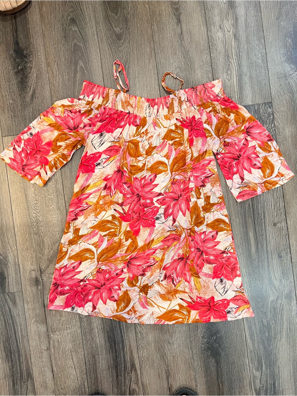 s.Oliver Pink Floral Off-The-Shoulder Tunic Top Dress Mini Size 10